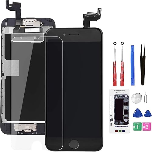 for iPhone 6S Screen Replacement Black,Drscreen LCD Touch Digitizer Complete Display for A1633, A1688, A1700,with Home Button Proximity Sensor Ear Speaker Front Camera Screen Protector and Repair Tool