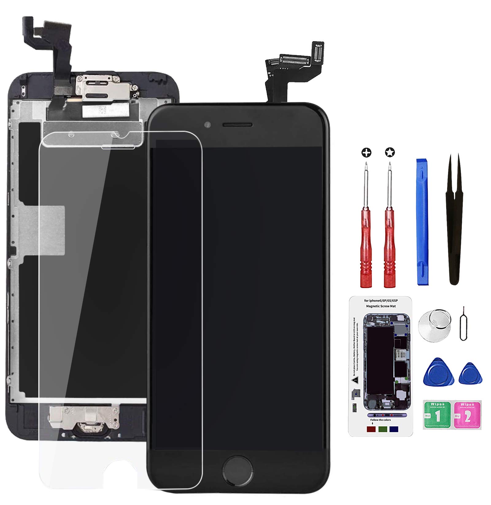 for iPhone 6S Screen Replacement Black,Drscreen LCD Touch Digitizer Complete Display for A1633, A1688, A1700,with Home Button Proximity Sensor Ear Speaker Front Camera Screen Protector and Repair Tool
