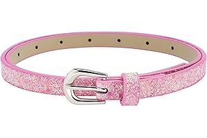 Wojgzon Kids Glitter Leather Belts for Girls - Youth Teens Skinny Leather Belts for Jeans with Silver Buckle