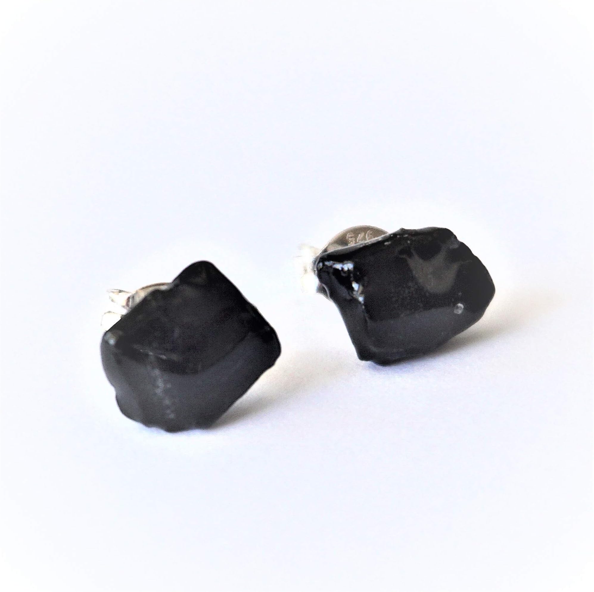 Designs by Nature GemsDesigns by Nature Gems Handmade Unisex Black Tourmaline Stud Earrings Sterling Silver, October Birthstone