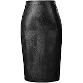 Belle Poque Leather Skirt for Women High Waist Knee Length Bodycon Pencil Skirts Faux Midi Casual Outfits