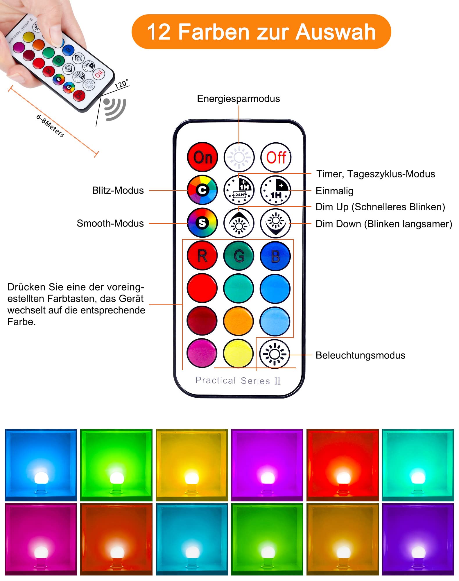 REYLAX Glühbirne mit Fernbedienung, E27 LED Birne RGB und Kaltweiss Bunt 3