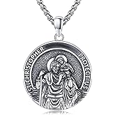 TwoAnts 925 Sterling Silver Patron Saint Medal Necklace Protection Catholic Jewelry Gifts for Men Women