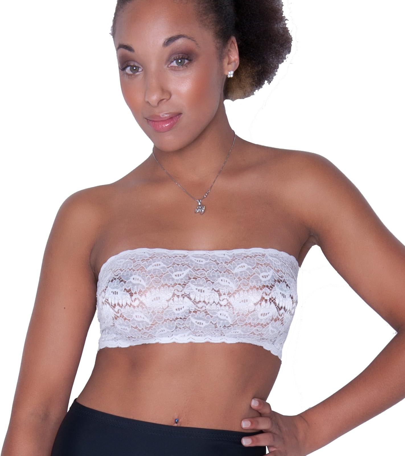 Fantaystore White Stretch Lace Boob Tube Ladies Boobtube Mini Top Strapless Bandeau Bra No Support - B91