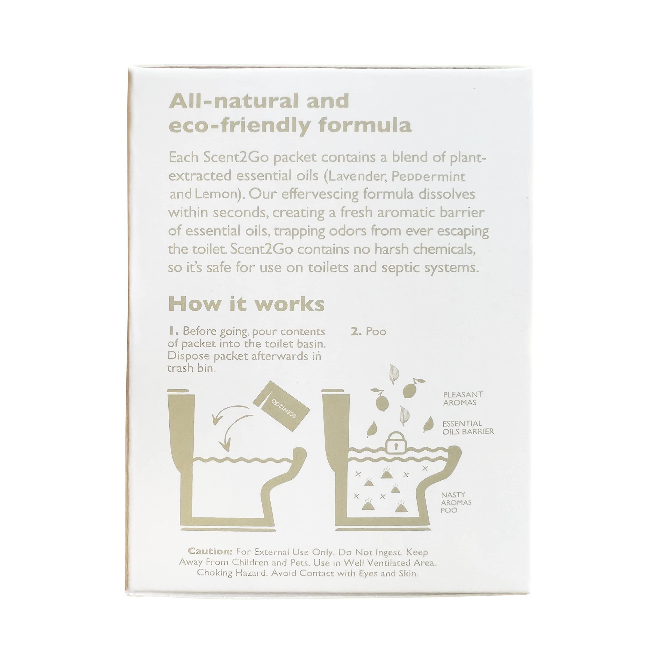 Scent2Go Toilet Fragrance Powder - Discreet Travel Size Packet - Leak Lock Design - Plant Based Formula - Lavender + Peppermint - 20 Single Use Packets