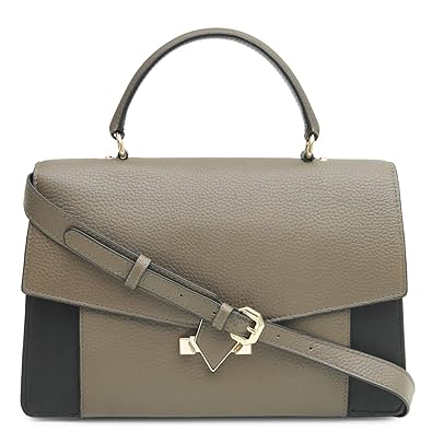 Da Milano LB-4349 Brown/Black Womens Leather Satchel Bag