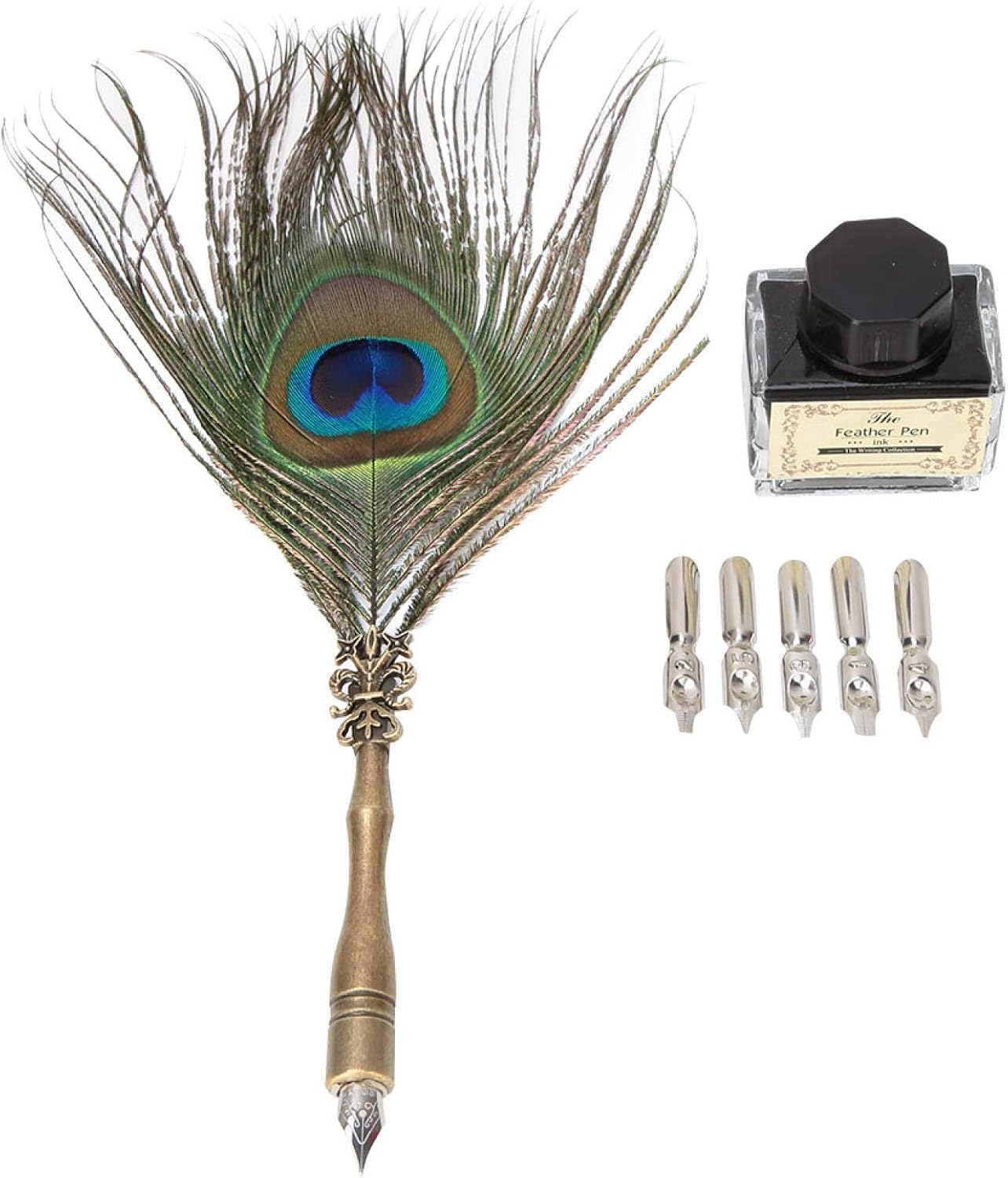 Retro Peacock Feather Quill Fountain Pen Set Calligraphy Dip Pen Kit ...