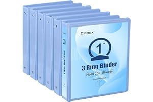 COMIX Standard 3 Ring Binder 1 inch with Clear View Cover, 1" Round Ring View Binder Holds 200 Sheets of US Letter Size Paper for School Office Supplies, 6 Pack (Pale Blue)