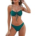 ZAFUL Women High Cut Bikini Sets String Sexy Swimsuit Two Piece Underwire Bathing Suit Brazilian Cheeky Cut Out Cute Swimwear
