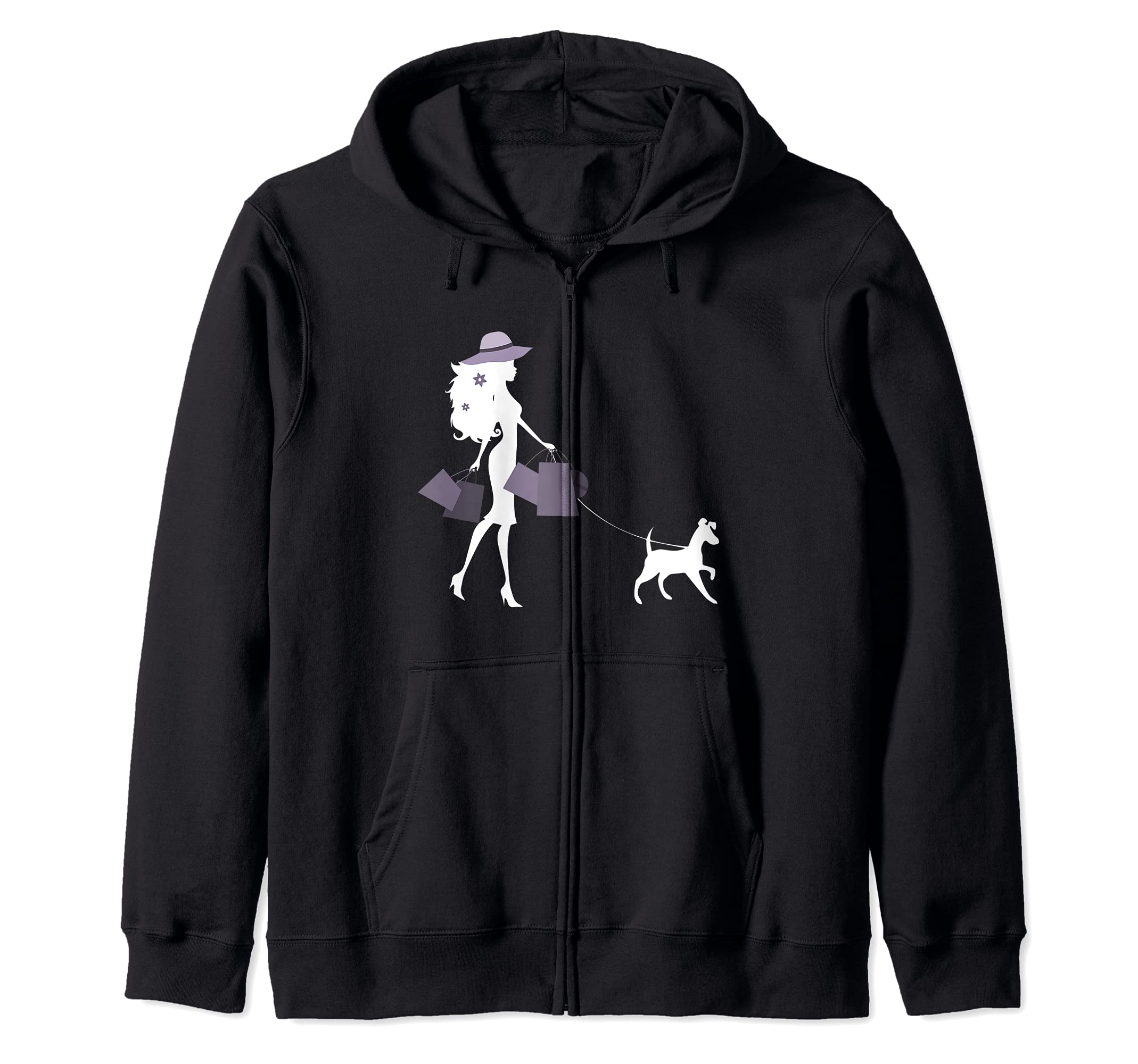 Woman Walking With Dog Mom Dogs Breed Shopping Puppies Zip Hoodie