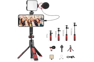 FOUTOUKEEP 2023 New Magnetic Vlogging Kit for iPhone Content Creator Essentials Smartphone Video Vlog Kit with Light, Phone Holder, Microphone, Phone Tripod for YouTube Starter Kit Content Creator Kit