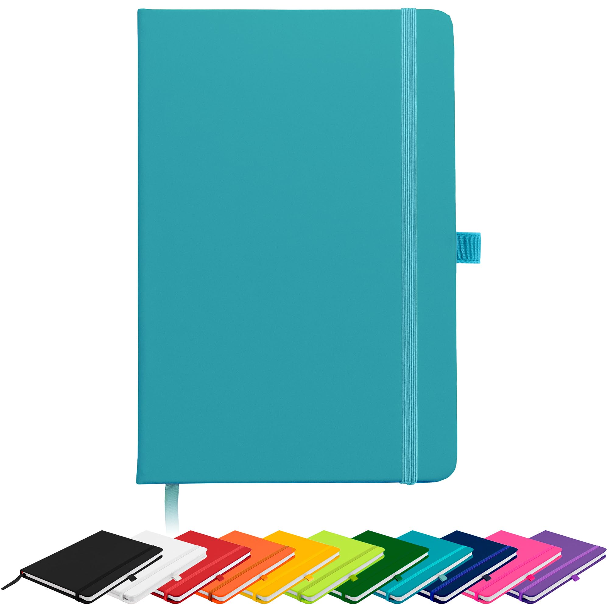 Savvy Bee Blanco Basic A5 Unlined Plain Page Notebook New Hardback Journal with pen loop, elastic closure, ribbon marker and pen loop Notepad Note Book Notes Diary Pad (Teal)