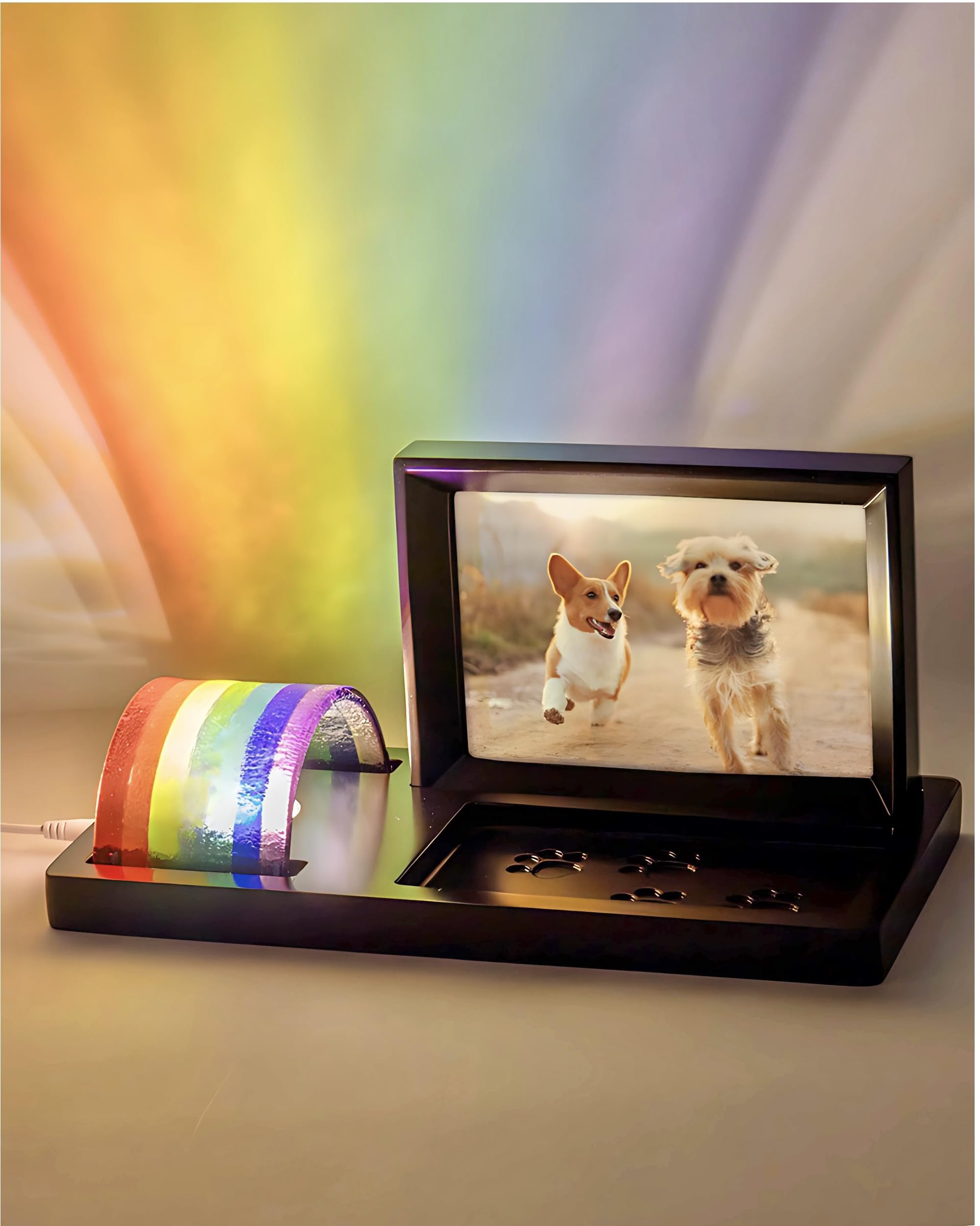 Photo 1 of (SPARE PARTS) Capti Rainbow Bridge Light and Dog Photo Frame – Radiant Dog Memorial Gifts for Loss of Pet, Rainbow Glass Dog Memorial Frame, LED Light, for Sympathy, Bereavement, Grief and Loss of A Dog or Cat