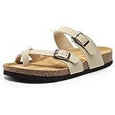 DREAM PAIRS Women's Thong Slide Sandals with Cork Footbed Open Toe Adjustable Slip On Slippers Comfort Flat Sandals for Summer