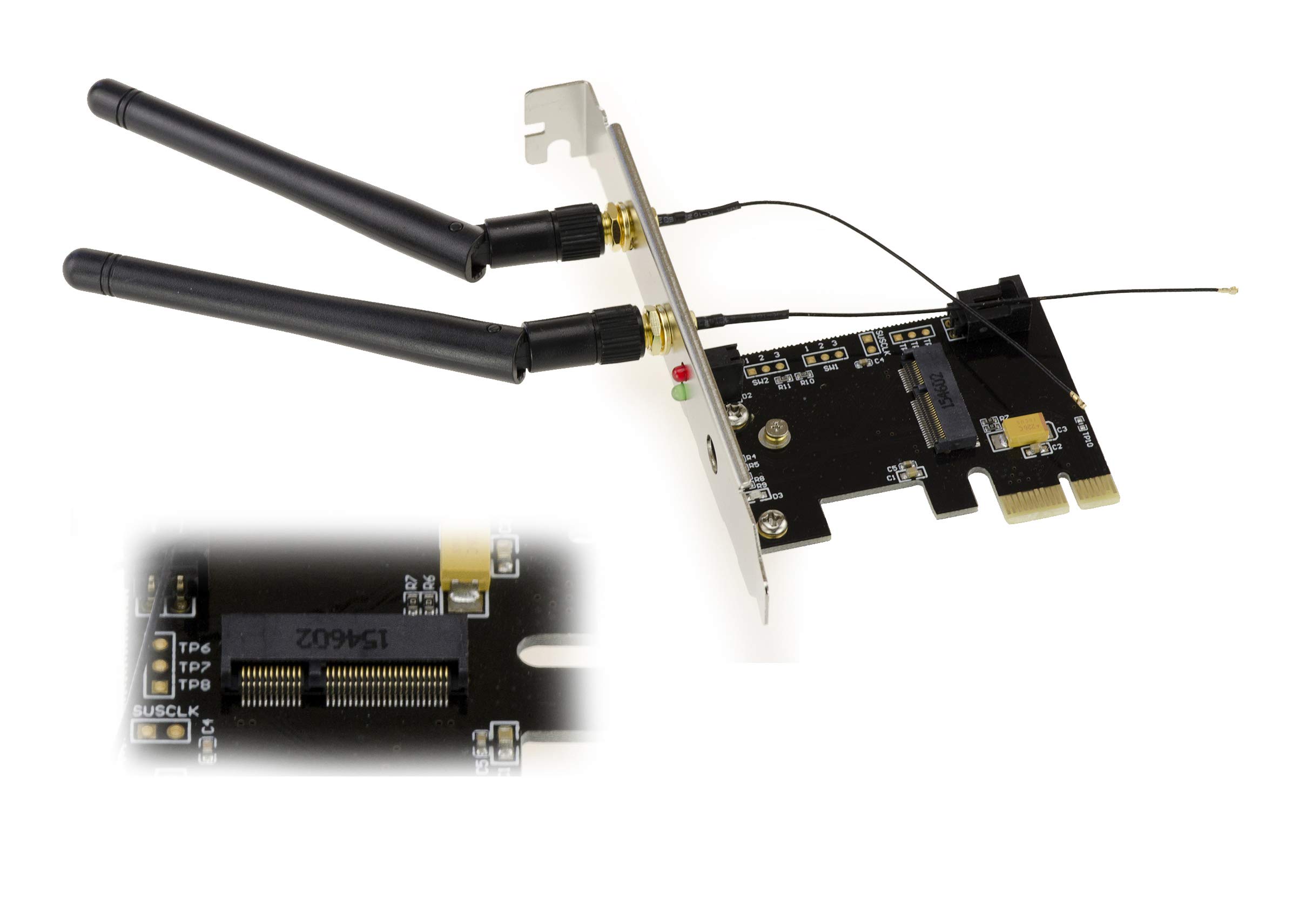 KALEA-INFORMATIQUE PCIe x1 controller for M.2 (M2 NGFF E Key) WIFI and BLUETOOTH compatible Intel 3160/68 7260/65 8260/65 BCM 94352 94371 Qualcomm DW1537 1810