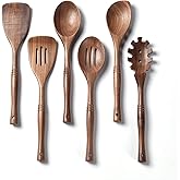 Gudamaye 12 inch Black Walnut Wooden Utensils - 6 Pcs Crafting Spoon Set for Cooking