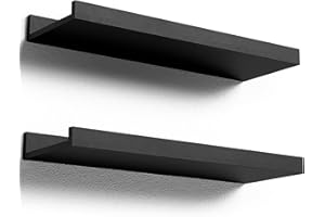 Boswillon Floating Shelves Wall Mounted Set of 2, Modern Black Wall Shelves for Storage with Lip, Display Picture Ledge Shelf for Wall Decor Bedroom Living Room Bathroom Kitchen