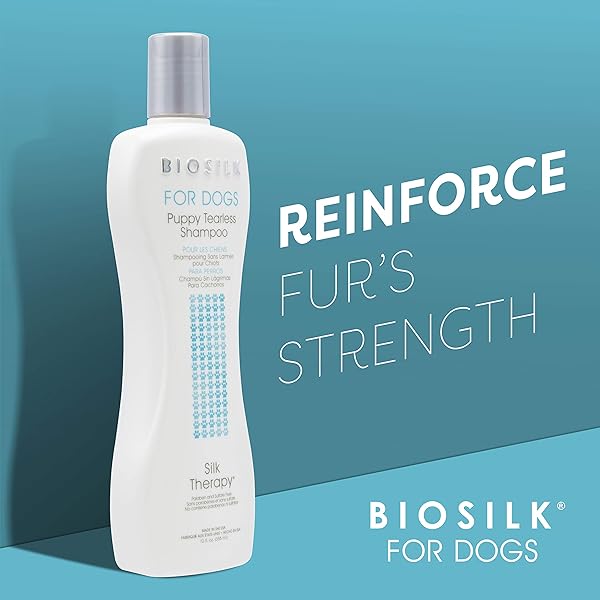 BIOSILK FOR DOGS PUPPY TEARLESS SHAMPOO, GENTLE DOG WASH WITH SILK PROTEINS, PARABEN AND SULFATE FREE FORMULA HELPS CLEAN AND CONDITION COATS FOR PUPPIES AND DOGS, 12 FL OZ