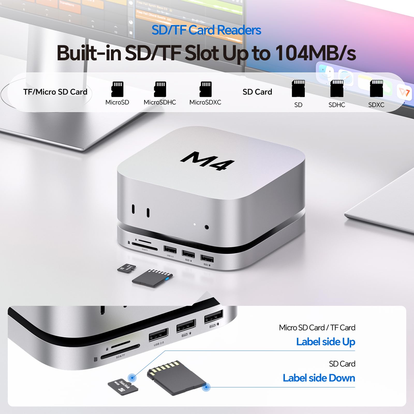 PULWTOP Mac mini M4 Dock & Ständer mit 2 Monitore DP 4K144Hz & HDMI 4K60Hz 5