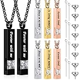 8 Pcs Memorial Urn Necklace Cremation Jewelry for Ashes for Men Women Human Ashes Keepsake Stainless Steel Cremation Pendant Bar Locket with Cubic Zirconia