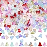 SOFPLATE 1 Box 300Pcs 10 Colors Glass Flower Bead Caps Flower Shaped Crystal Beads Bulk Gradient Tulip Lily Bell Trumpet Loose Flower Spacer Beads for Jewelry Making Bracelets Necklaces Earrings