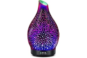 MAROMAMIX Essential Oil Diffuser 120ML -3D Firework Glass Aromatherapy Diffusers for Essential Oils with 4 Timer Setting Waterless Auto Shut-Off Silent Operation 7 Colors Lights Changing for Room, Office, Yoga