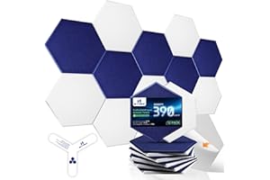 Dexmoko Self-Adhesive Acoustic Panels [390 lbs/yd³ Ultra-High Density], 2nd Generation Sound Absorbing Panel, Professional Level Sound Panel, Polyester Soundproof Foam [Size L, White & Dark Blue]