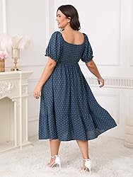 SCOMCHIC Women Plus Size Summer Dress Puff Short