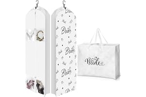 Ribbonlic 2 Pcs 70" Wedding Dress Garment Bag and 8" Gusseted Tote Bag Set for Wedding Garment Storage and Travel Prom
