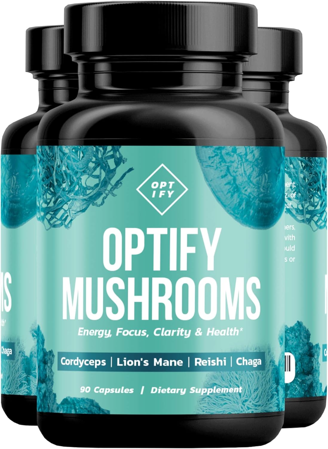 OPTIFY Mushroom Supplement Max Strength 4X Extract Lions Mane, Cordyceps, Reishi & Chaga