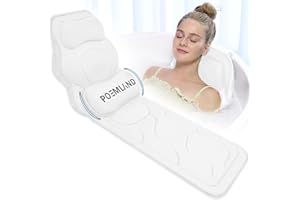 Poemland Full Body Bath Pillow for Tub - Extra Long & Thick Tub Pillow with Head, Back & Lumbar Support, 168 Non-Slip Suction Cups, Soft 5D Mesh Spa Cushion, Fits All Tubs-Gift for Soaking