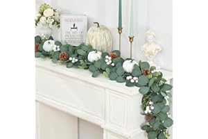 Waipfaru Fall Decorations, 5.9 Ft Fall Leaves Garland for Mantel, Eucalyptus Garland with Pumpkins for Autumn Winter Home Table Wedding Thanksgiving Indoor Outdoor Decor