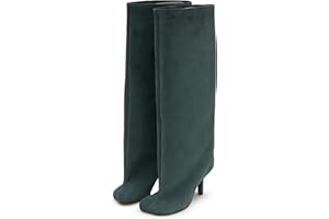 Wnshonzy Knee High Boots for Women Faux Suede Wide Calf Square Toe Tall Stiletto Heels Long Fall Pull on Fashion Casual Cute