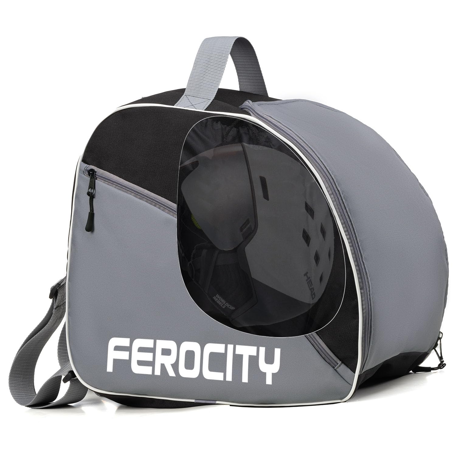 Ferocity Premium Ski Boot Bag Helmet Bag Ski Boot Bag with Drawstring and Side Pocket 41 x 29 x 35 cm in Grey Black [054]