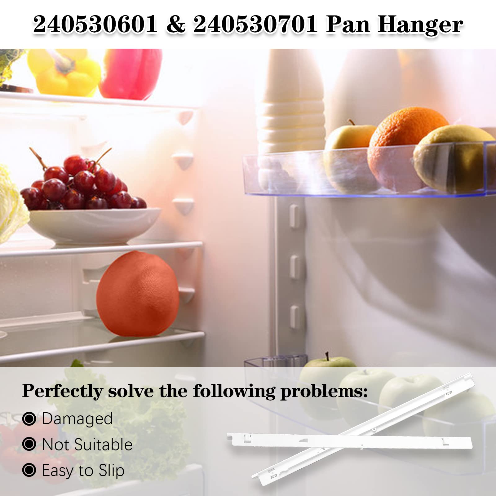 240530601 (Left) & 240530701 (Right) Refrigerator Pan Hangers Replacement, Drawer Slide Support Rail Fit for Frigi-daire and Ken-more Refrigerators Replaces# 240460401 240460501