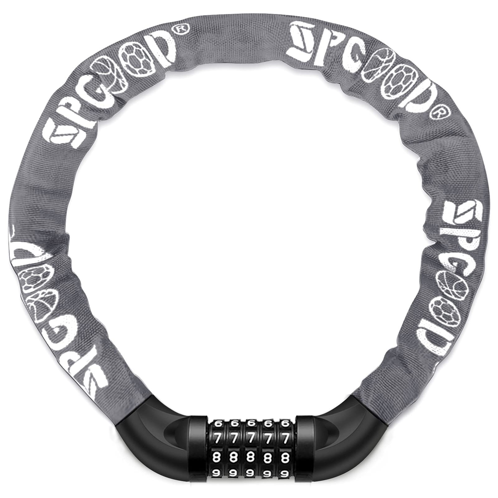 SPGOOD Bike Locks Heavy Duty/Bicycle Chain/Cycling Lock (14 Colors) 5-Digits Codes Resettable 100,000 Codes for Bike Cycle, Moto, Door, Gate Fence 830mm Length(Grey)