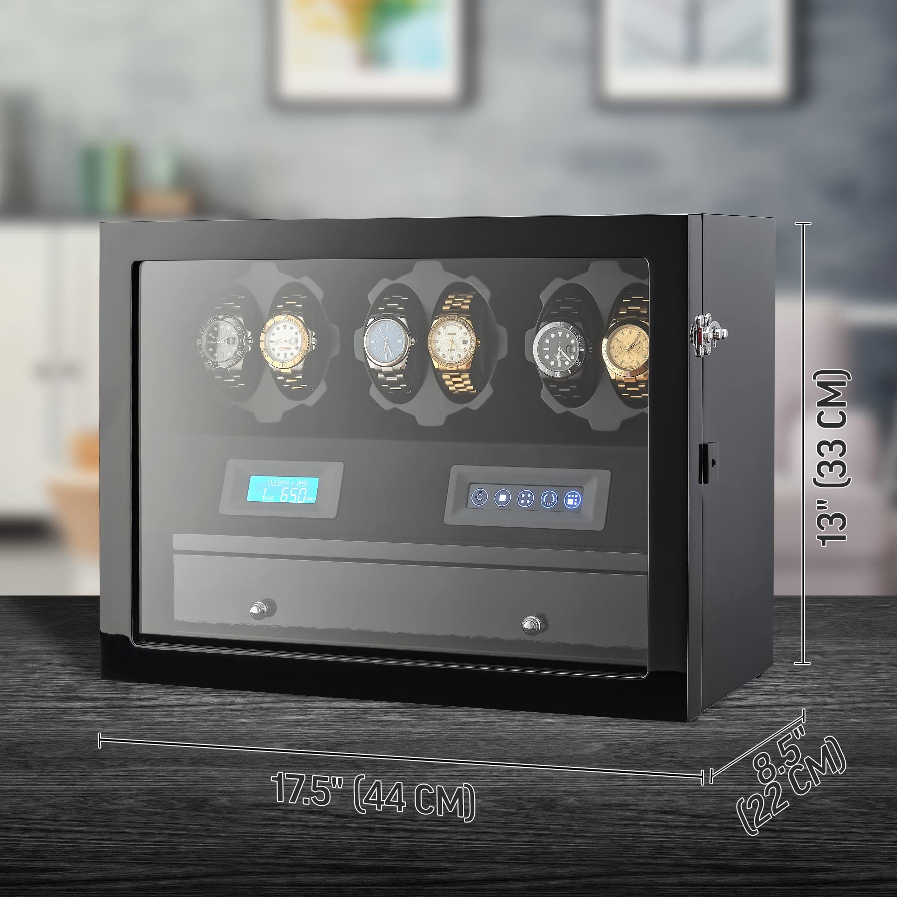 Automatic Watch Winder with 6 Storage Slots, LED Light and Automatic Motor-Stop Option