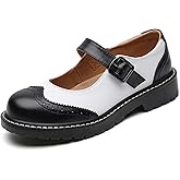 XMM Mary Jane Shoes Women Mary Janes Flats Ladies Oxford Shoes for Women Comfort Leather Round Toe Non-Slip Dressy Casual Cute Girls School Work Shoes