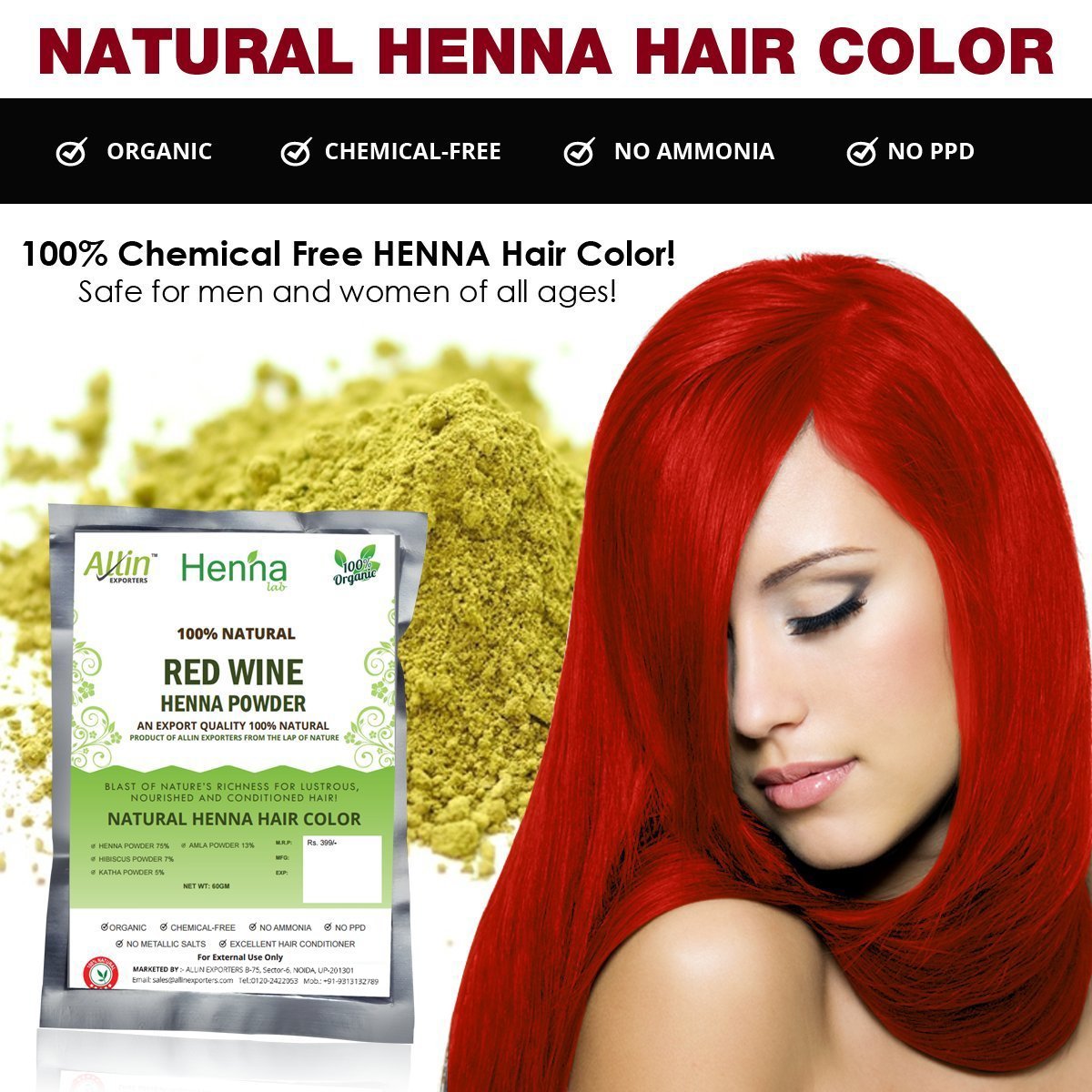 Buy Allin Exporters Henna Hair Color Red Wine 60g Pack Of 4
