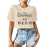 Cowboy Western Crop Shirt for Women Country Music Shirt Vintage Graphic Print Cowgril Rodeo Tee Country Party Tops