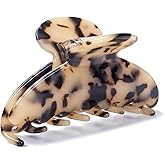 Prettyou Large Size 3.5" Handmade Celluloid French Design Barrettes Tortoise Shell Claw Fashion Accessories Hair Clip for Women (B)