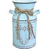 MyFoevo Rustic Shabby Chic Vase, Grey Small Vintage Metal Milk Can Vase Pitcher Wedding Decorative Flower Vase Farmhouse Home Decor