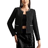 M.Infisavo Womens Sequin Crew Neck Tweed Jackets Blazer Party Business Casual Hooking Closure Outfit