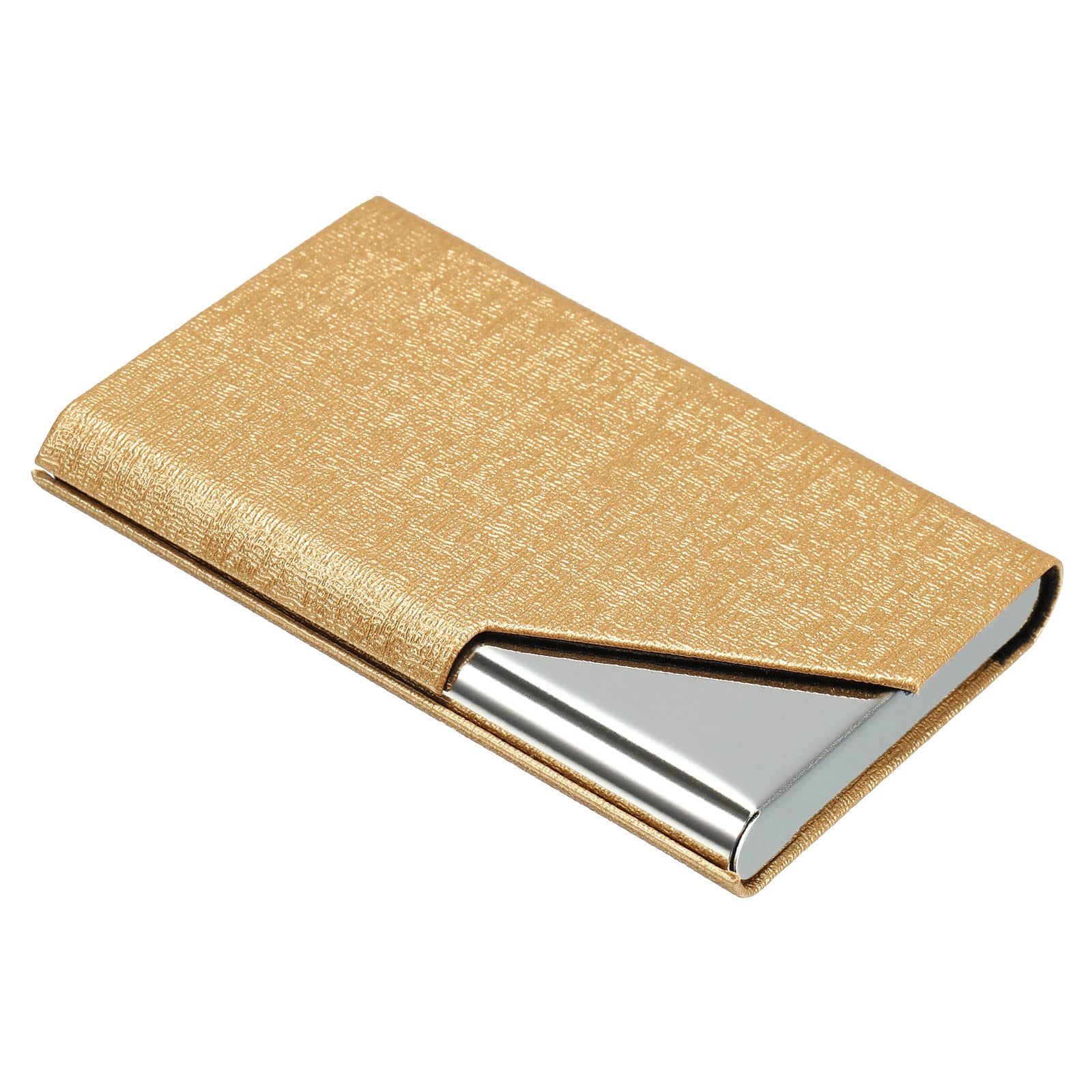 PATIKIL Business Card Holder, PU Leather Flip Slim Name Cards Protector Case for Women Men, Gold