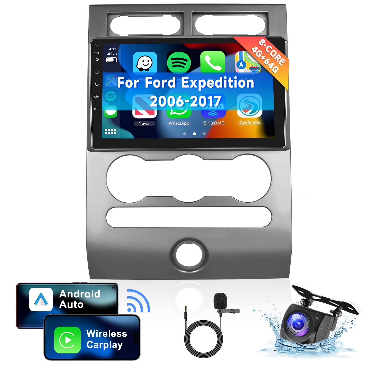 Photo 1 of [8 CORE 4G+64G] Car Radio for Ford Expedition 2006-2017 with Wireless Carplay/Android Auto, 9 Inch Android 13 IPS Touch Screen Car Stereo, Bluetooth, GPS, WiFi, SWC, DSP + HD Backup Camera