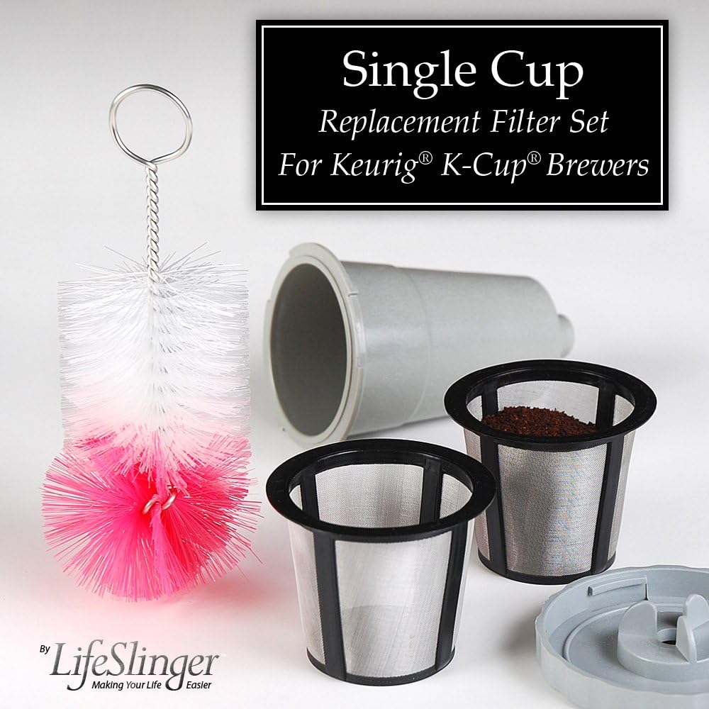 Keurig My K-Cup Reusable Replacement Coffee Filter Set, includes 2 Reusable Filter Baskets, Holder (with Lid) and Custom Nylon Cleaning Brush