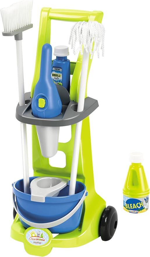 Jouets Ecoiffier 1769 Chariot De Menage Pour Enfants Cleanhome Avec Balai Espagnol Seau Equipe D Une Essoreuse Balai Aspirateur A Main Produits Menagers Des 3 Ans Fabrique En France