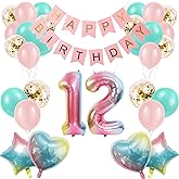 12th Birthday Decorations for Girls Gradient Color Age 12 Birthday Balloons with Happy Birthday Banner for Baby Showers Twelfth Birthday Party Supplies for Girls Boys (12th-Birthday)
