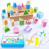 24 PCS Transparent Geometric Soilds 3D Shapes Set &amp; 24 PCS 2D Floding Nets | Math Manipulatives STEM Folding Geometric Shapes &amp; Formula Chart, Volume &amp; Surface Area Learning, Teaching Tools for Students