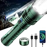 SKYFIRE 1376 LED Flashlights with Ignition Lens, Rechargeable 2000 High Lumens Zoomable Flash Light, 5 Modes Waterproof IPX6 Powerful Tactical Flashlight for Emergency Camping Essentials Home (Green)